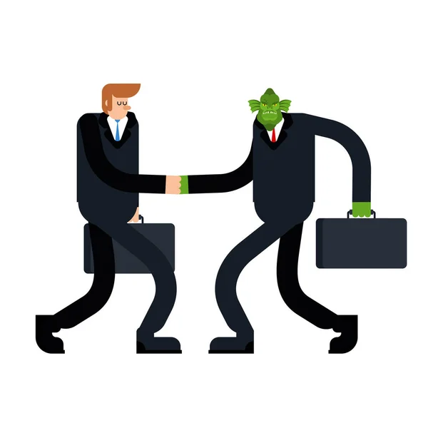 Reptilid Businessman Handshake Conclusion Negocios Con Extranjeros — Vector de stock