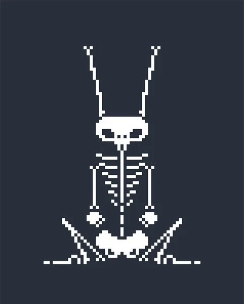 Σκελετός Κουνέλι Pixel Art Bit Skull Λαγός Εικονογραφημένη Διανυσματική Απεικόνιση — Διανυσματικό Αρχείο