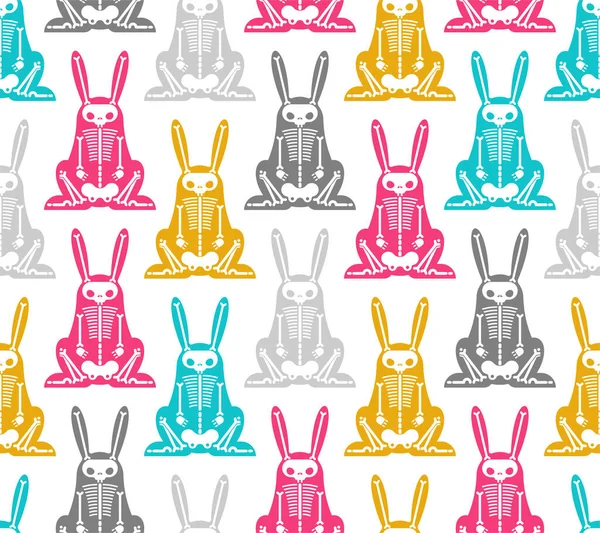 骷髅兔子卡通模式无缝 骷髅兔背景 — 图库矢量图片