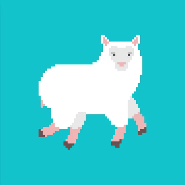 Ovčí Pixel Lamb Cartoon Bit Pixelovaná Vektorová Ilustrace Hospodářských Zvířat — Stockový vektor