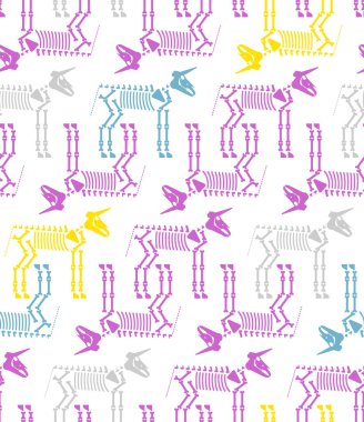 Tek boynuzlu at iskeleti kusursuz. Boynuz kafatası arka planlı sihirli at. Vektör dokusu