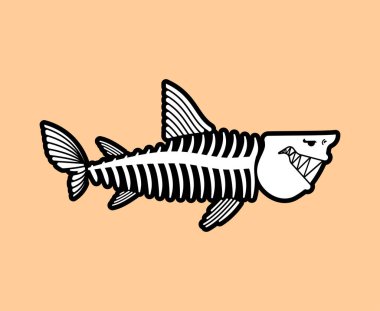 Köpekbalığı iskeleti izole edildi. Köpekbalığı kafatası. Vektör illüstrasyonu