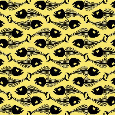 Balık iskeleti piksel çizimi kusursuz. 8 bit balık kafatası arka planı. pixelated Vektör dokusu