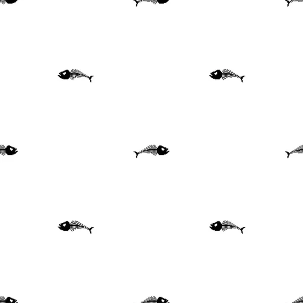 Visskelet Pixel Kunst Patroon Naadloos Bit Fish Schedel Achtergrond Gepixelde — Stockvector