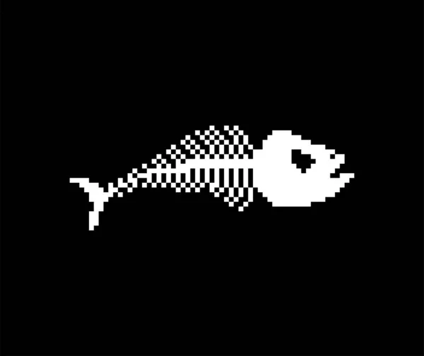 Pesce Scheletro Pixel Art Teschio Pesce Bit Illustrazione Vettoriale Pixelata — Vettoriale Stock