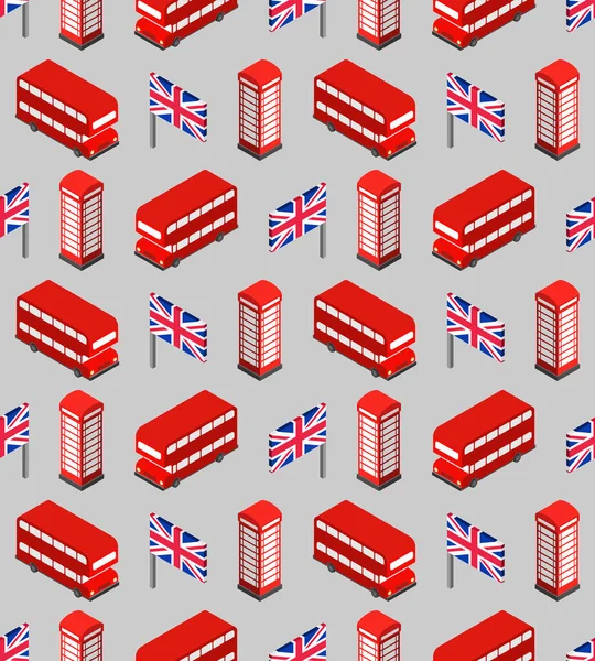 ロンドンのパターンはシームレスだ イギリスの背景 ロンドンのランドマークセットアイコン 赤のダブルデッカーと電話ブース イギリス国旗とビッグ ベン塔 — ストックベクタ