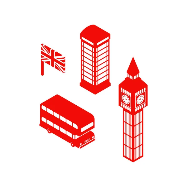 Punto Riferimento Londra Icona Set Doppia Cabina Rossa Cabina Telefonica — Vettoriale Stock