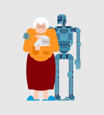 Robot hemşire ve büyükanne. Cyborg Home görevlileri ve bir emekli. Robotik geçersiz ihale
