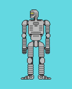 Robot piksel sanatı. Cyborg 8 bit. pixelated Vektör illüstrasyonu