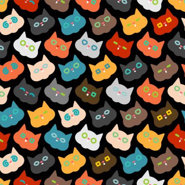Renkli kedi desenleri kusursuz. Hayvan arka planı. Bebek kumaşı süsü.