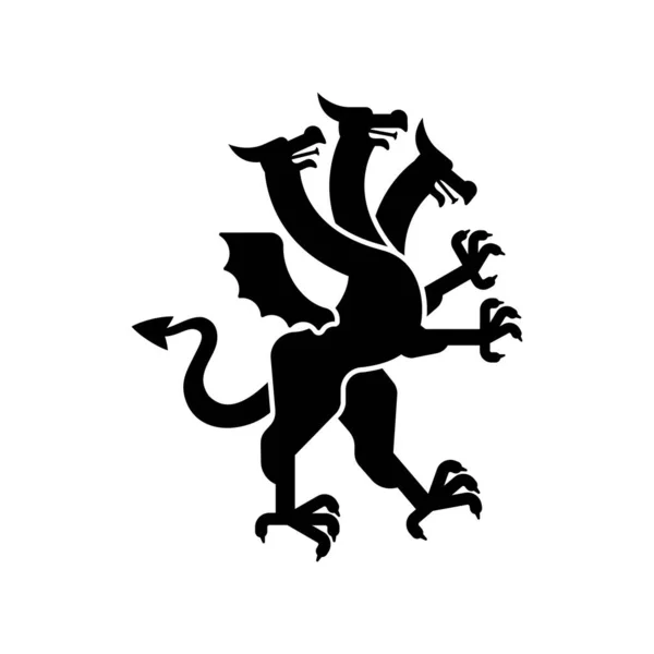 Hydra Wappentier Silhouette Fantastische Bestie Monster Für Wappen Heraldisches Gestaltungselement — Stockvektor