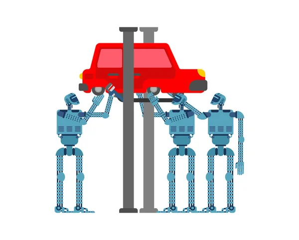 Μηχανικά Ρομπότ Επισκευάζουν Αυτοκίνητα Υπηρεσία Αυτοκινήτων Του Μέλλοντος — Διανυσματικό Αρχείο