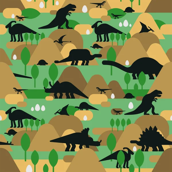 Dinosaur Pattern Seamless Dino Background Dinosaurs Ancient Landscape Texture Baby — Stock Vector