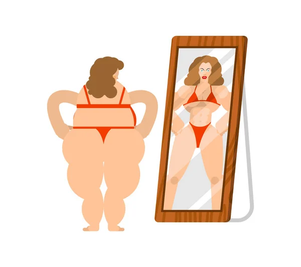 胖女人照镜子 运动反光照镜子 — 图库矢量图片