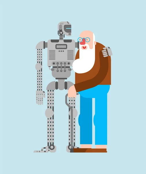 Νοσοκόμα Ρομπότ Και Παππούς Cyborg Home Συνοδοί Και Συνταξιούχος Ρομποτική — Διανυσματικό Αρχείο