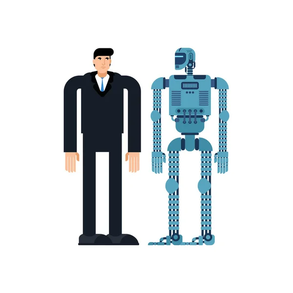 Άνθρωπος Και Ρομπότ Επιχειρηματίας Και Cyborg Ρομπότ Αντικαταστήσει Τον Άνθρωπο — Διανυσματικό Αρχείο