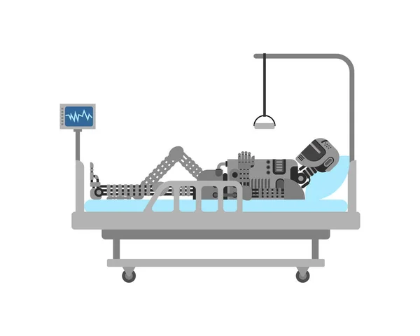 生病的机器人躺在病床上 机械人修理 人类未来的概念 — 图库矢量图片