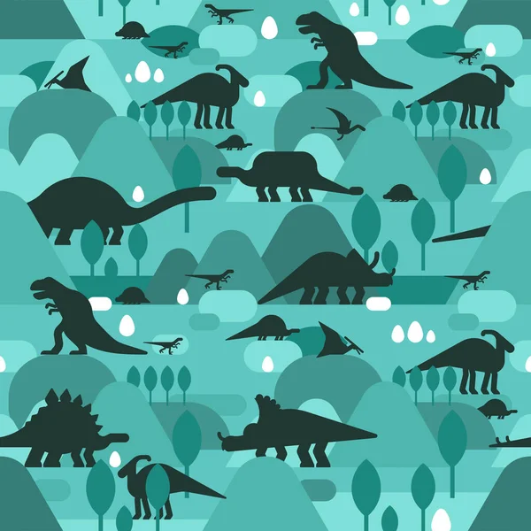 Dinosaur Pattern Seamless Dino Background Dinosaurs Ancient Landscape Texture Baby — Stock Vector