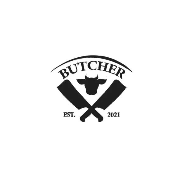 Bir Lokantası Için Haç Bıçaklı Klasik Retro Butcher Logosu — Stok Vektör