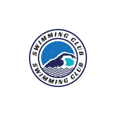 Yüzme ve havuz logosu tasarımı için kullanılan Vintage Yüzme Sporu Damgası Etiketi Etiketi.