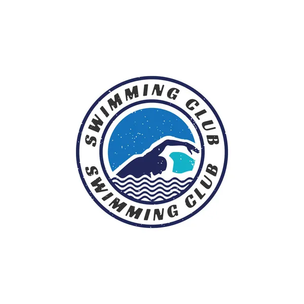 Vintage Swimming Sport Stamp Sticker Emblem Label Applied Swimming Pool — Stock Vector