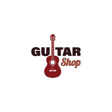 Gitar dükkanı logosu tasarımı için kullanılan soyut siluet gitarlı ilk Harf Gitarı.