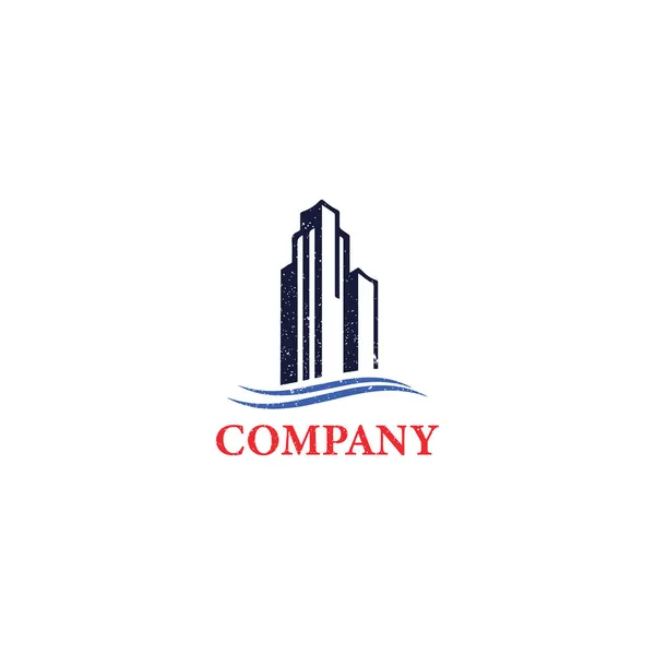 Vintage Blue Building Logo Zastosowano Logo Firmy Inspiracji Projektowej — Wektor stockowy