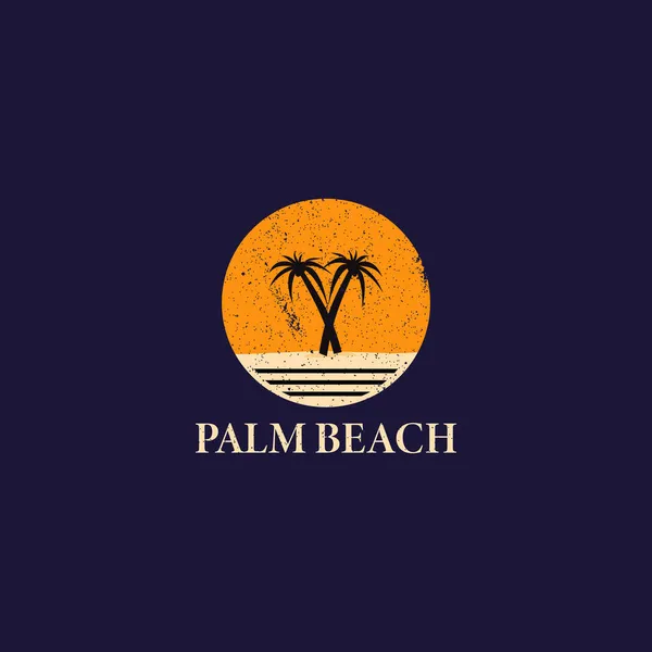 Palm Tree Beach Silhouette Hotel Restauracja Urlop Podróże Logo Stosowane — Wektor stockowy