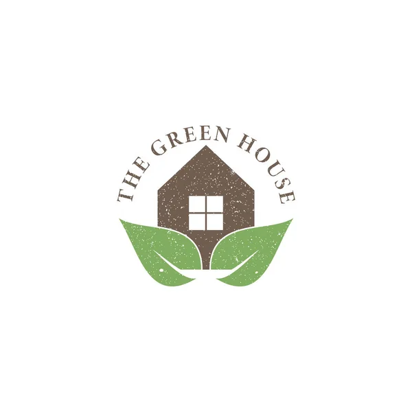 Maison Nature Avec Logo Feuille Appliqué Pour Logement Entreprise Résidentielle — Image vectorielle