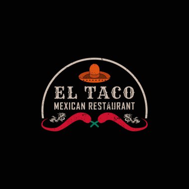 Meksika restoranı logosu için Meksika şapkası ve kırmızı biber logosu kullanıldı..