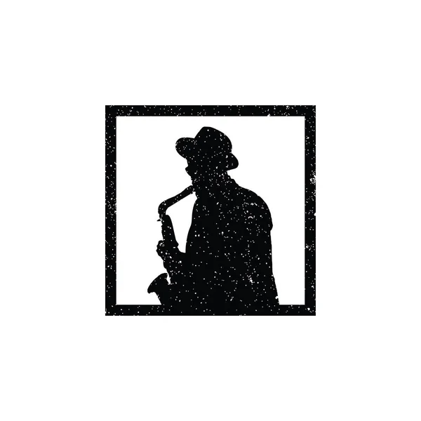 Silhouette Music Jazz Singer Saxophone Player Classic Logo Design Inspiration — Archivo Imágenes Vectoriales