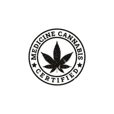 Hemp, Pot, Marijuana, Cannabis Leaf with Vintage Retro Rustic rectangle stamp logo design clipart