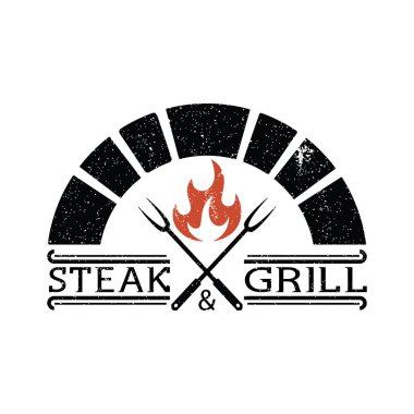 Çapraz Çatal ve Ateş Alevi Logosu Tasarımı ile Odun Tuğlası Izgara Barbeküsü