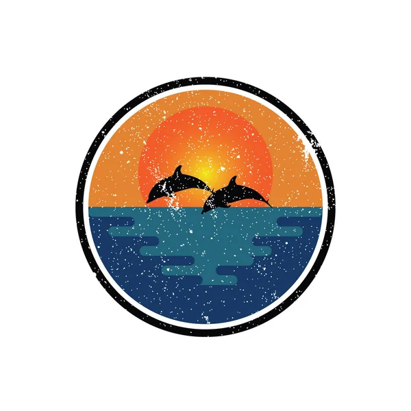 Delphin Silhouette Illustration Vektor Tier Logo Design Orange Sonnenuntergang Bewölkt — Stockvektor