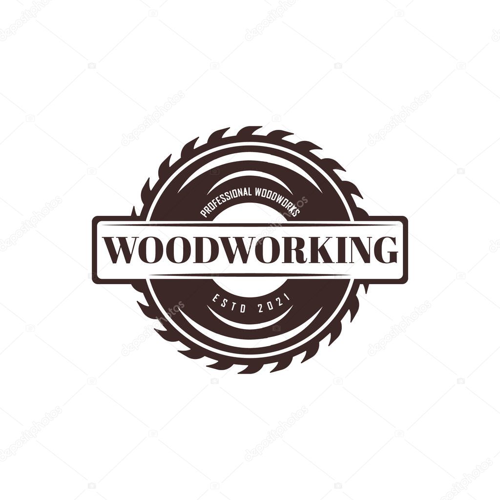 Woodworking logo design, grange print stamp, creative carpentry typography emblem