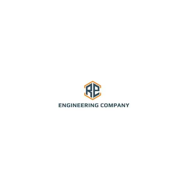 为工程公司设计的标志设计灵感来源于抽象字母R和E 它们呈半六边形 呈灰色和橙色 也适用于初始可再生能源或Er的品牌 — 图库矢量图片