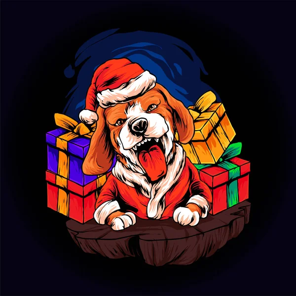 Beagle Σκύλος Χριστούγεννα Εικονογράφηση Διάνυσμα Πριμοδότηση Διανυσματικά Γραφικά