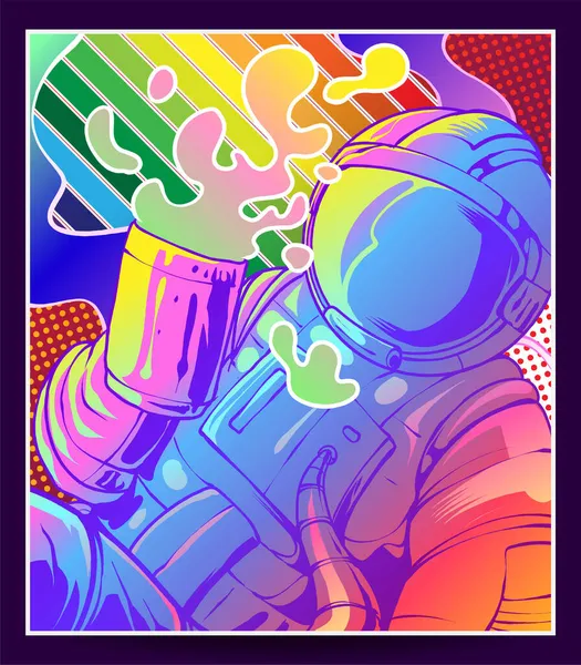 Astronaut Drinken Kleurrijke Illustratie Kunstwerk — Stockvector