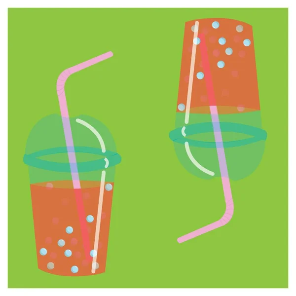 Pink Carbonated Drink Plastic Disposable Glass Straw Vector Stock Illustration — Stock Vector
