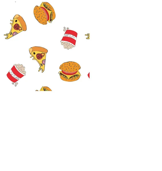 Street Food Cartoon Style Fast Food Pattern Pizza Fries Hamburger — Stock Vector