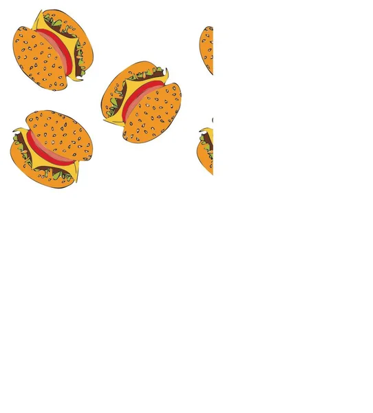 ハンバーガー ファーストフード ストリートフード トマト グリーンサラダとバン シームレスなパターン ベクターストックイラスト — ストックベクタ
