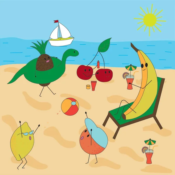 Кот Ивуар Море Солнце Песок Пляж Белый Парусник Вдалеке Забавные — стоковый вектор