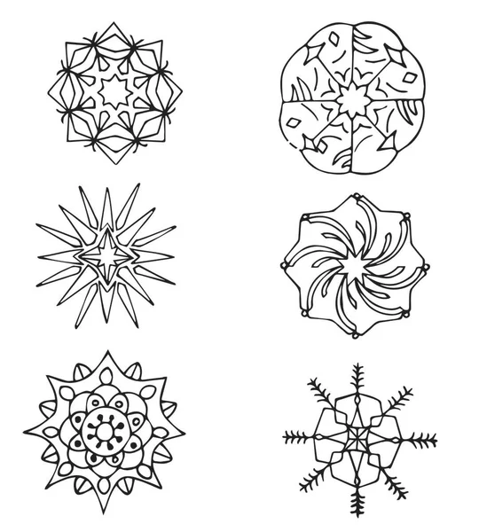 Doodle Style Snowflakes Set Vector Stock Illustration Holidays New Year — Stock Vector