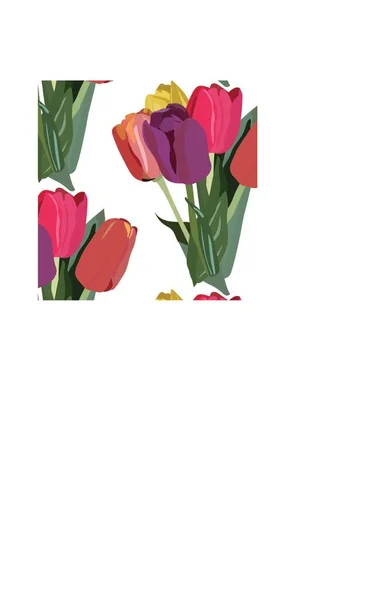 Tulipanes Flores Primavera Bouquet Patrón Sin Costuras Ilustración Para Una — Vector de stock
