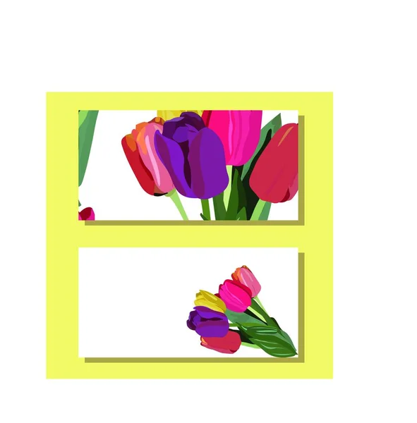 Conjunto Tarjetas Regalo Con Flores Tulipán Para Una Boda Cumpleaños — Vector de stock