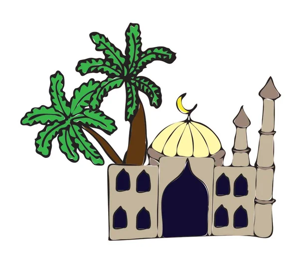 Мусульманская Мечеть Мультяшном Стиле Векторная Иллюстрация Белом Фоне — стоковый вектор