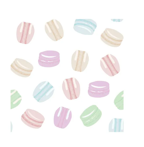 Macaron Multicolore Doux Meringue Cakes Seamless Motif Sur Fond Blanc — Image vectorielle