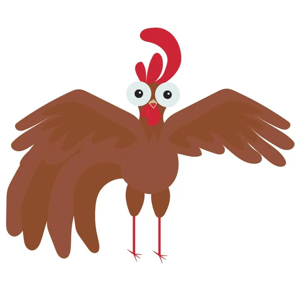 Funny Rooster Spread Wings Cartoon Vector Illustration Isolated White Background — Stock Vector