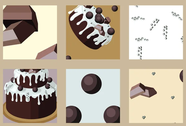 Des Bonbons Gâteau Chocolat Chocolats Ronds Carrés Garniture Sucre Boules — Image vectorielle