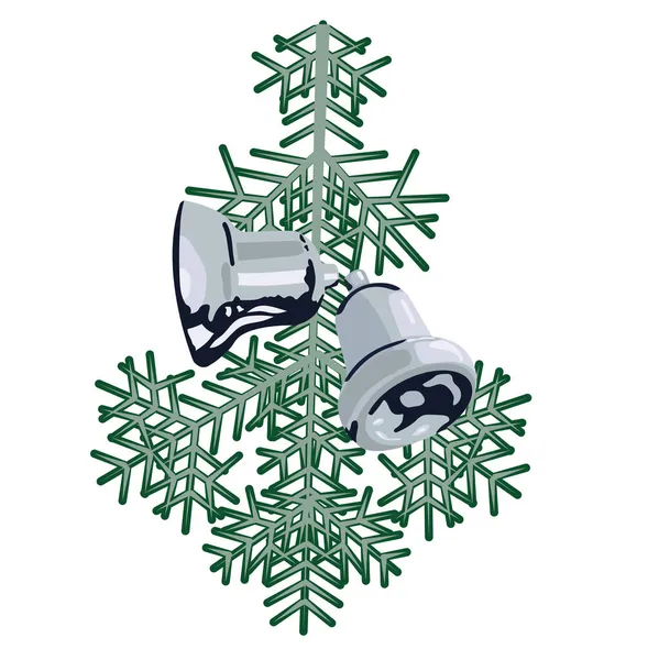 长有铃铛的云杉枝条 圣诞和新年假期的装饰 在白色背景上孤立的向量图 — 图库矢量图片